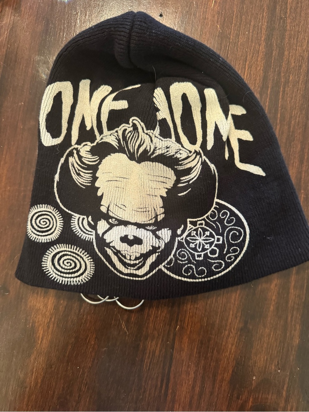 Y2K Pennywise IT Clown Black Beanie Goth Punk Safety Pin Hat